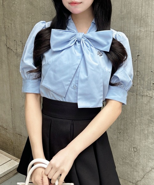 INGNI（イング）の「胸刺繍ボウタイ半袖ブラウス（シャツ/ブラウス・レディース・ブルー系1/ピンク/オフホワイト/サックスブルー/ブルー系8・M）」の13枚目の写真