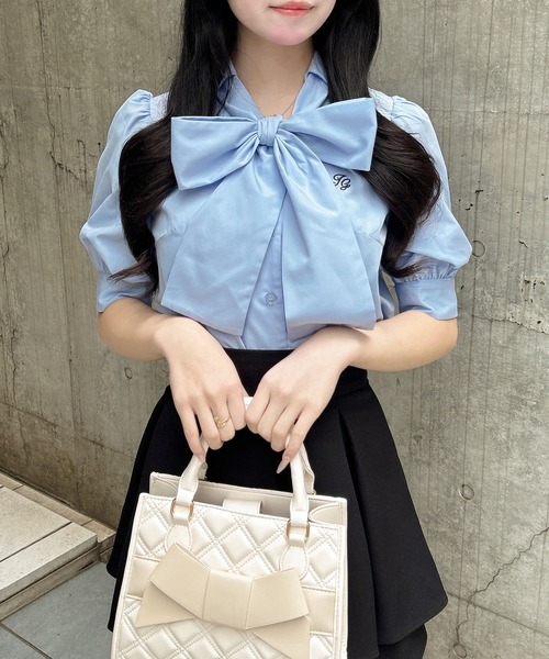 INGNI（イング）の「胸刺繍ボウタイ半袖ブラウス（シャツ/ブラウス・レディース・ブルー系1/ピンク/オフホワイト/サックスブルー/ブルー系8・M）」の14枚目の写真