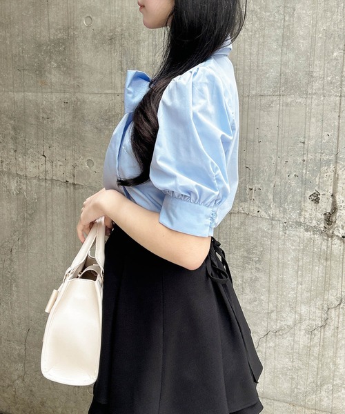 INGNI（イング）の「胸刺繍ボウタイ半袖ブラウス（シャツ/ブラウス・レディース・ブルー系1/ピンク/オフホワイト/サックスブルー/ブルー系8・M）」の16枚目の写真