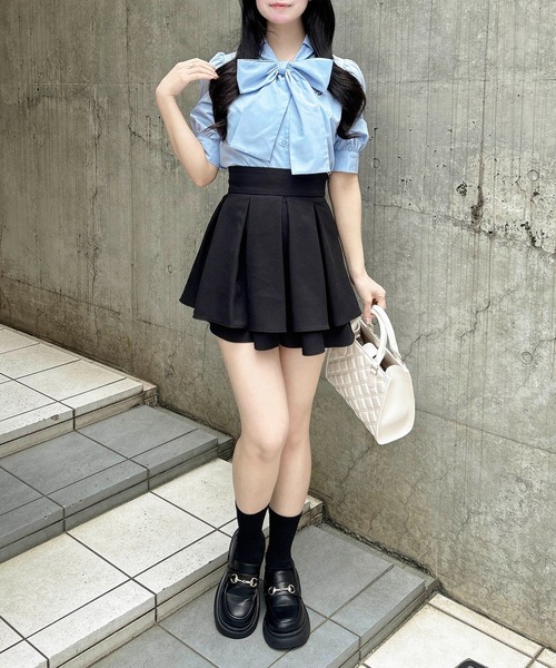 INGNI（イング）の「胸刺繍ボウタイ半袖ブラウス（シャツ/ブラウス・レディース・ブルー系1/ピンク/オフホワイト/サックスブルー/ブルー系8・M）」の19枚目の写真