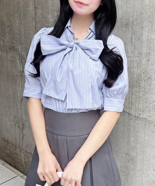 INGNI（イング）の「胸刺繍ボウタイ半袖ブラウス（シャツ/ブラウス・レディース・ブルー系1/ピンク/オフホワイト/サックスブルー/ブルー系8・M）」の22枚目の写真