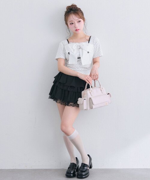 OLIVE des OLIVE(オリーブデオリーブ)の「【1枚で着回し】リボン映え半袖トップス(Tシャツ/カットソー・レディース・ピンク/ブラック/トップグレー/ミント/オフホワイト・FREE)」の20枚目の写真