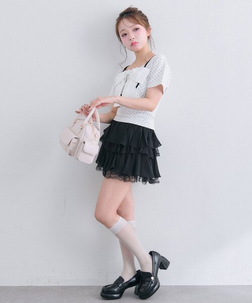 OLIVE des OLIVE(オリーブデオリーブ)の「【1枚で着回し】リボン映え半袖トップス(Tシャツ/カットソー・レディース・ピンク/ブラック/トップグレー/ミント/オフホワイト・FREE)」の19枚目の写真