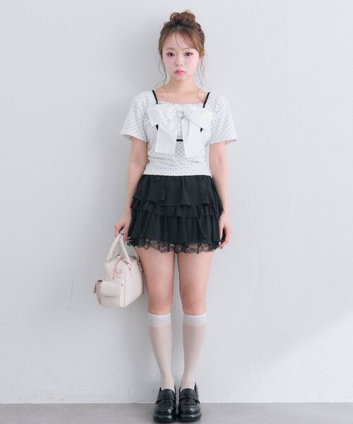 OLIVE des OLIVE(オリーブデオリーブ)の「【1枚で着回し】リボン映え半袖トップス(Tシャツ/カットソー・レディース・ピンク/ブラック/トップグレー/ミント/オフホワイト・FREE)」の18枚目の写真