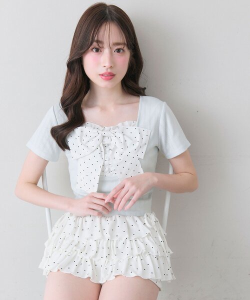 OLIVE des OLIVE（オリーブデオリーブ）の「リボン映え半袖トップス（Tシャツ/カットソー・レディース・ピンク/ブラック/トップグレー/ミント・FREE）」の6枚目の写真