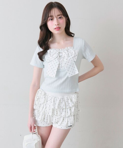 OLIVE des OLIVE（オリーブデオリーブ）の「リボン映え半袖トップス（Tシャツ/カットソー・レディース・ピンク/ブラック/トップグレー/ミント・FREE）」の7枚目の写真