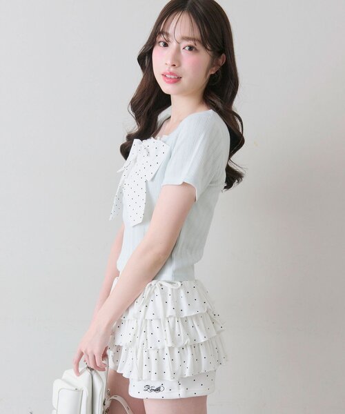 OLIVE des OLIVE（オリーブデオリーブ）の「リボン映え半袖トップス（Tシャツ/カットソー・レディース・ピンク/ブラック/トップグレー/ミント・FREE）」の8枚目の写真