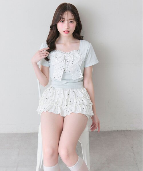 OLIVE des OLIVE（オリーブデオリーブ）の「リボン映え半袖トップス（Tシャツ/カットソー・レディース・ピンク/ブラック/トップグレー/ミント・FREE）」の9枚目の写真