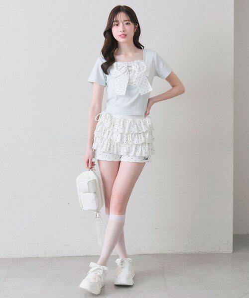 OLIVE des OLIVE（オリーブデオリーブ）の「リボン映え半袖トップス（Tシャツ/カットソー・レディース・ピンク/ブラック/トップグレー/ミント・FREE）」の11枚目の写真