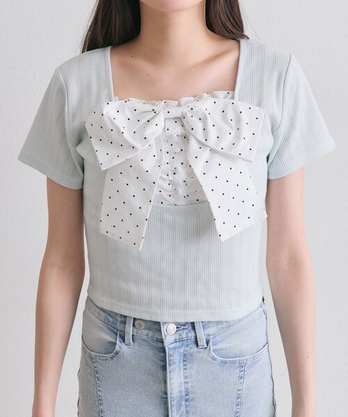 OLIVE des OLIVE（オリーブデオリーブ）の「リボン映え半袖トップス（Tシャツ/カットソー・レディース・ピンク/ブラック/トップグレー/ミント・FREE）」の13枚目の写真