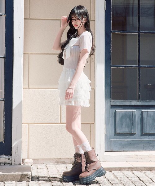 OLIVE des OLIVE（オリーブデオリーブ）の「リボン映え半袖トップス（Tシャツ/カットソー・レディース・ピンク/ブラック/トップグレー/ミント・FREE）」の22枚目の写真