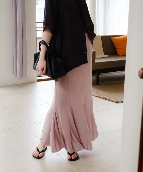 SHENERY(シーナリー)の「シアーリブフレアースカート(スカート・レディース・ブラック/ピンク・38/36)」の1枚目の写真