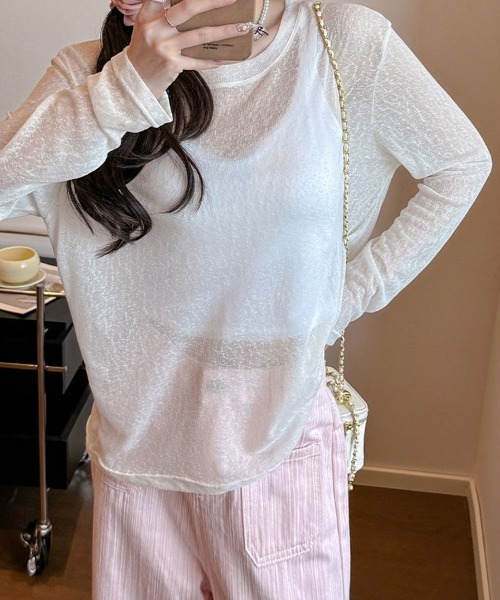 SallyLunn（サリーラン）の「シアーラウンドネックトップス（Tシャツ/カットソー・レディース・イエロー/ホワイト/グリーン/ブラック・MEDIUM/LARGE）」の2枚目の写真