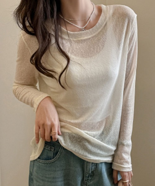 SallyLunn（サリーラン）の「シアーラウンドネックトップス（Tシャツ/カットソー・レディース・イエロー/ホワイト/グリーン/ブラック・MEDIUM/LARGE）」の4枚目の写真