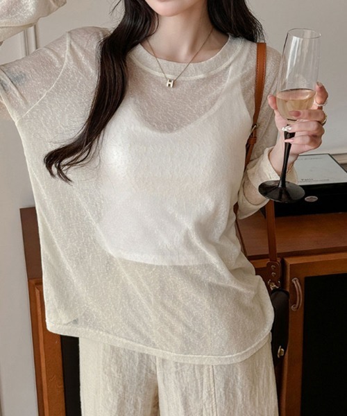 SallyLunn（サリーラン）の「シアーラウンドネックトップス（Tシャツ/カットソー・レディース・イエロー/ホワイト/グリーン/ブラック・MEDIUM/LARGE）」の21枚目の写真