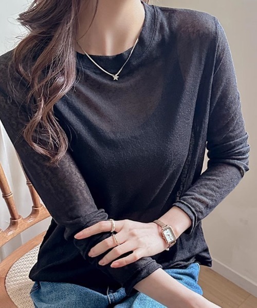 SallyLunn（サリーラン）の「シアーラウンドネックトップス（Tシャツ/カットソー・レディース・イエロー/ホワイト/グリーン/ブラック・MEDIUM/LARGE）」の12枚目の写真