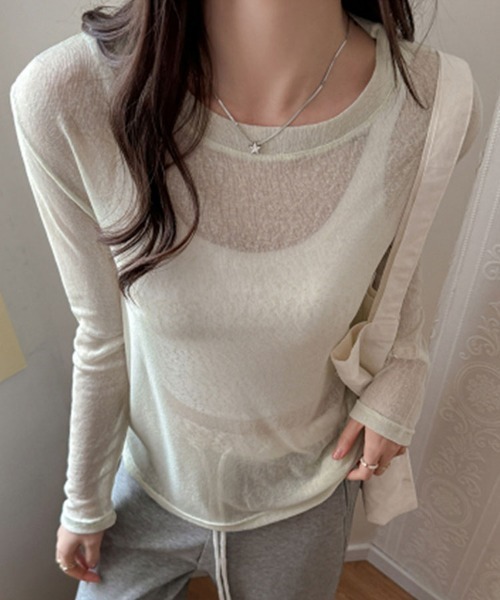 SallyLunn（サリーラン）の「シアーラウンドネックトップス（Tシャツ/カットソー・レディース・イエロー/ホワイト/グリーン/ブラック・MEDIUM/LARGE）」の18枚目の写真