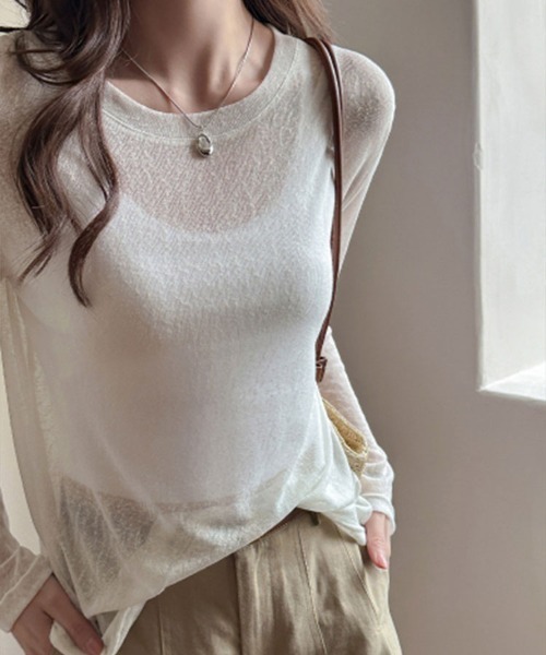 SallyLunn（サリーラン）の「シアーラウンドネックトップス（Tシャツ/カットソー・レディース・イエロー/ホワイト/グリーン/ブラック・MEDIUM/LARGE）」の6枚目の写真