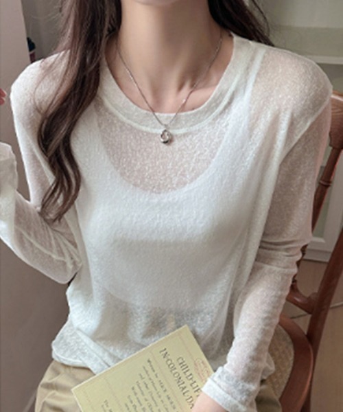 SallyLunn（サリーラン）の「シアーラウンドネックトップス（Tシャツ/カットソー・レディース・イエロー/ホワイト/グリーン/ブラック・MEDIUM/LARGE）」の7枚目の写真