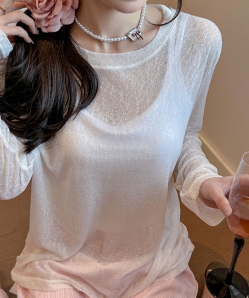 SallyLunn（サリーラン）の「シアーラウンドネックトップス（Tシャツ/カットソー・レディース・イエロー/ホワイト/グリーン/ブラック・MEDIUM/LARGE）」の8枚目の写真