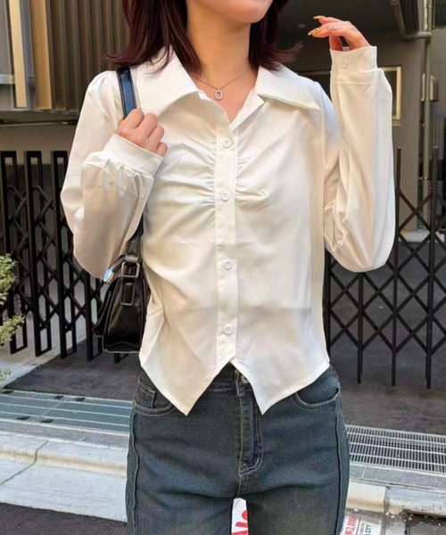 mebole(メボレ)の「エアリードレープシャツ(シャツ/ブラウス・レディース・ホワイト/ブルー・FREE)」の9枚目の写真