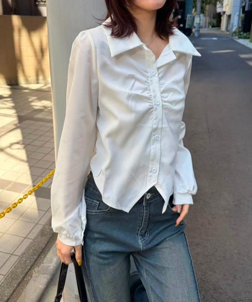 mebole(メボレ)の「エアリードレープシャツ(シャツ/ブラウス・レディース・ホワイト/ブルー・FREE)」の4枚目の写真