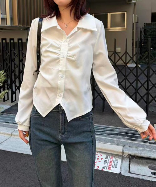 mebole(メボレ)の「エアリードレープシャツ(シャツ/ブラウス・レディース・ホワイト/ブルー・FREE)」の5枚目の写真