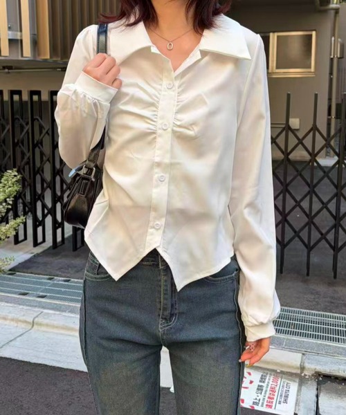 mebole(メボレ)の「エアリードレープシャツ(シャツ/ブラウス・レディース・ホワイト/ブルー・FREE)」の6枚目の写真
