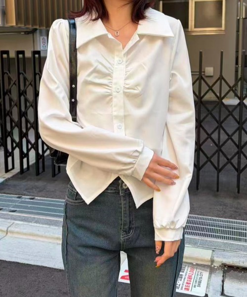 mebole(メボレ)の「エアリードレープシャツ(シャツ/ブラウス・レディース・ホワイト/ブルー・FREE)」の10枚目の写真