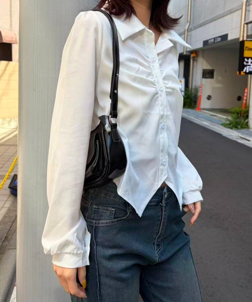 mebole(メボレ)の「エアリードレープシャツ(シャツ/ブラウス・レディース・ホワイト/ブルー・FREE)」の3枚目の写真