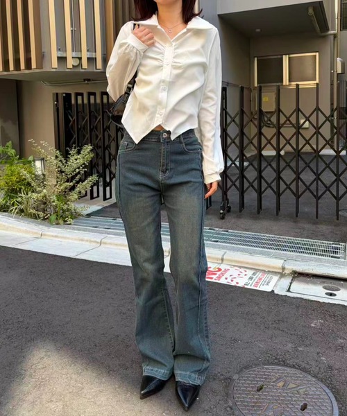 mebole(メボレ)の「エアリードレープシャツ(シャツ/ブラウス・レディース・ホワイト/ブルー・FREE)」の14枚目の写真