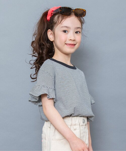 BREEZE(ブリーズ)の「【WEB限定】袖フリルボーダー半袖Tシャツ(Tシャツ/カットソー・キッズ・ブルー/オフホワイト/ピンク/イエロー・90/100/110/120/130/140)」の2枚目の写真