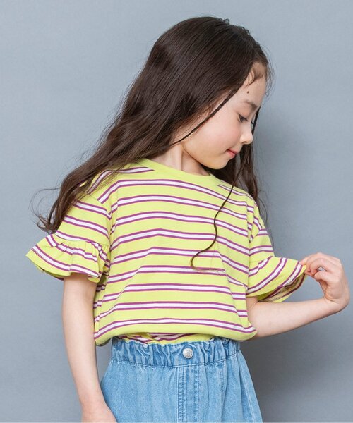 BREEZE(ブリーズ)の「【WEB限定】袖フリルボーダー半袖Tシャツ(Tシャツ/カットソー・キッズ・ブルー/オフホワイト/ピンク/イエロー・90/100/110/120/130/140)」の4枚目の写真