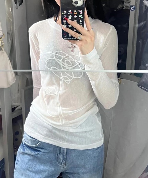 VIBGYOR（ヴィブジョー）の「【TUNE】刺繍すけカットソー（Tシャツ/カットソー・レディース・ホワイト・FREE）」の4枚目の写真