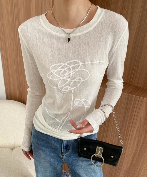 VIBGYOR（ヴィブジョー）の「【TUNE】刺繍すけカットソー（Tシャツ/カットソー・レディース・ホワイト・FREE）」の5枚目の写真