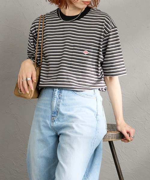 DANTON（ダントン）の「[DANTON/ダントン] ワンポイントロゴ ボーダーポケットTシャツ（Tシャツ/カットソー・レディース・ベージュ/キナリ/ブルー/チャコールグレー・M/XL/L/S）」の2枚目の写真