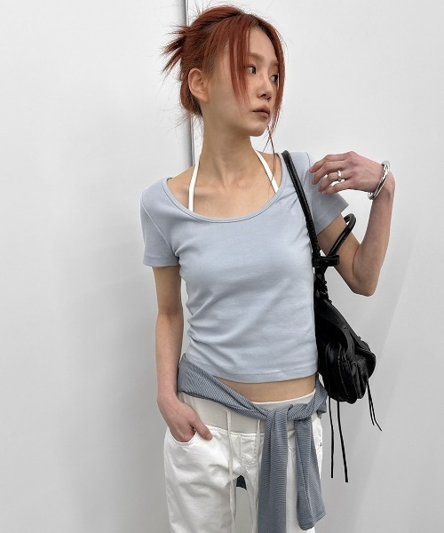 BLACKUP（ブラックアップ）の「[MADE] エディナワイドUネック半袖Tシャツ（Tシャツ/カットソー・レディース・グレー/ブラック/ライトブルー・FREE）」の3枚目の写真