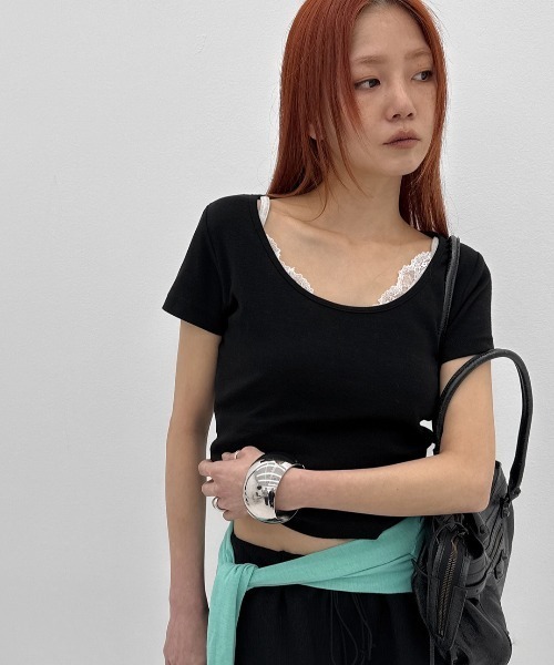 BLACKUP（ブラックアップ）の「[MADE] エディナワイドUネック半袖Tシャツ（Tシャツ/カットソー・レディース・グレー/ブラック/ライトブルー・FREE）」の2枚目の写真