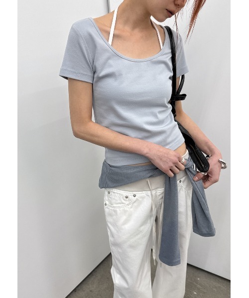BLACKUP（ブラックアップ）の「[MADE] エディナワイドUネック半袖Tシャツ（Tシャツ/カットソー・レディース・グレー/ブラック/ライトブルー・FREE）」の4枚目の写真