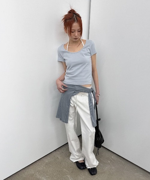 BLACKUP（ブラックアップ）の「[MADE] エディナワイドUネック半袖Tシャツ（Tシャツ/カットソー・レディース・グレー/ブラック/ライトブルー・FREE）」の6枚目の写真