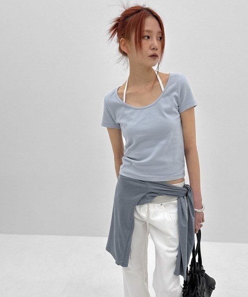 BLACKUP（ブラックアップ）の「[MADE] エディナワイドUネック半袖Tシャツ（Tシャツ/カットソー・レディース・グレー/ブラック/ライトブルー・FREE）」の7枚目の写真