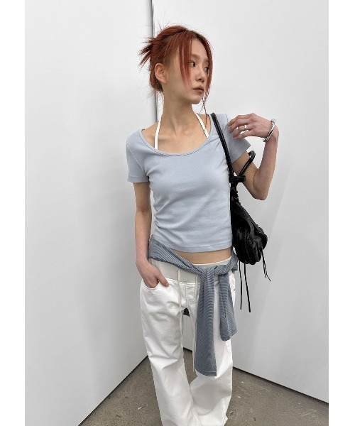 BLACKUP（ブラックアップ）の「[MADE] エディナワイドUネック半袖Tシャツ（Tシャツ/カットソー・レディース・グレー/ブラック/ライトブルー・FREE）」の5枚目の写真