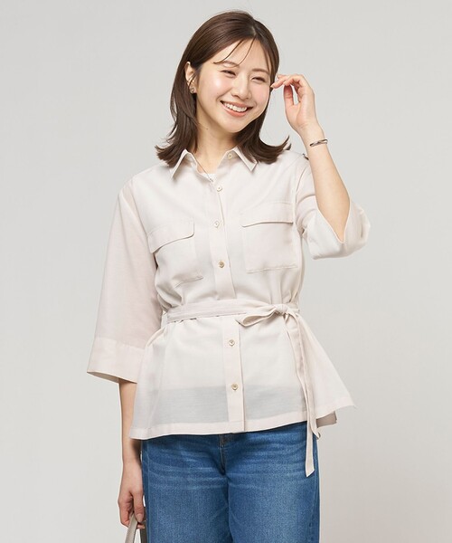 J.PRESS Ladies（J.プレス レディス）の「リネンシアースラブ シャツ ブラウス（シャツ/ブラウス・レディース・ベージュ系/ブルー系/グレー系/ネイビー系・XS）」の2枚目の写真