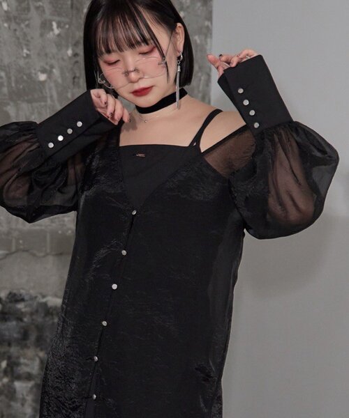 Mavie..7（メヴィセットゥ）の「【Mavie..7】《2SET》キャミワンピ+シアーワンピ（ワンピース・レディース・ブラック・SMALL/MEDIUM）」の2枚目の写真
