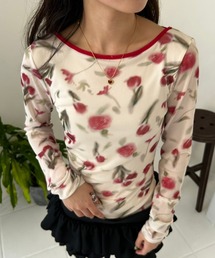 lanan select（ラナンセレクト）の「Open-Back Rose Print Sheer Top with Tie Detail（Tシャツ/カットソー）」