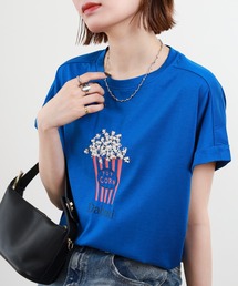 BRODIAEA パール付きポップコーンイラスト半袖Tシャツ ハイブリットコットン