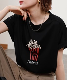 BRODIAEA パール付きポップコーンイラスト半袖Tシャツ ハイブリットコットン