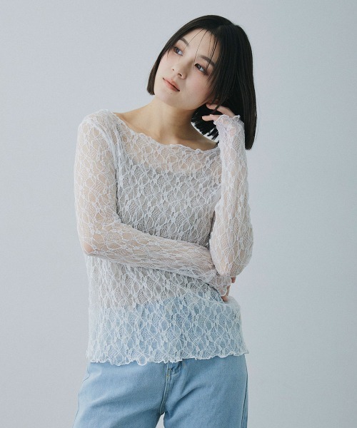 Clum（クルム）の「sheer lace tops / シアーレーストップス（Tシャツ/カットソー・レディース・ブラック/ホワイト/ベージュ・FREE）」の4枚目の写真