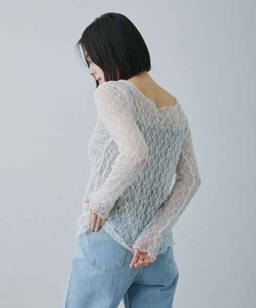 Clum（クルム）の「sheer lace tops / シアーレーストップス（Tシャツ/カットソー・レディース・ブラック/ホワイト/ベージュ・FREE）」の5枚目の写真