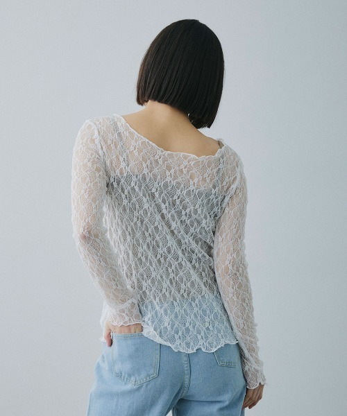Clum（クルム）の「sheer lace tops / シアーレーストップス（Tシャツ/カットソー・レディース・ブラック/ホワイト/ベージュ・FREE）」の6枚目の写真